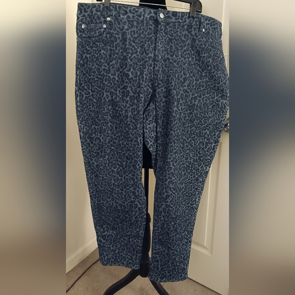 Michael Kors Denim - Michael Kors Selma High Rise Straight Skinny Leopard Print Blue Jeans NWT